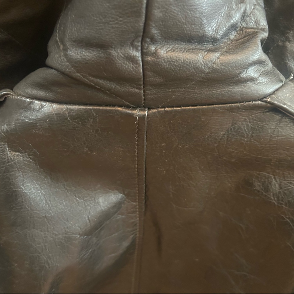 Black Leather Bomber Jacket with Fur Collar - Picture 5 of 11